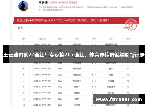 王云迪再创27连红！专家擒20+连红，体育界传奇继续刷新记录